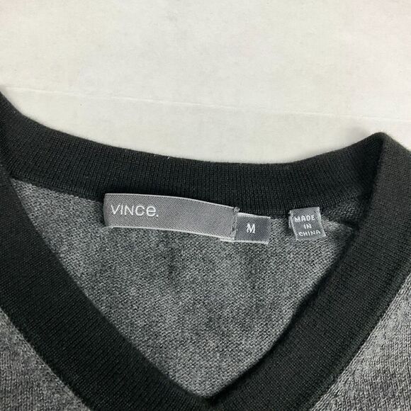 Vince Mens Cotton V-Neck Sweater Gray Long Sleeve Work Casual Pullover Medium - Picture 4 of 11